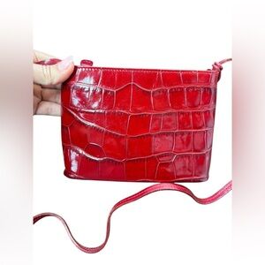 Monsac Original vintage Leather Handbag scarlet red 7” x 5”